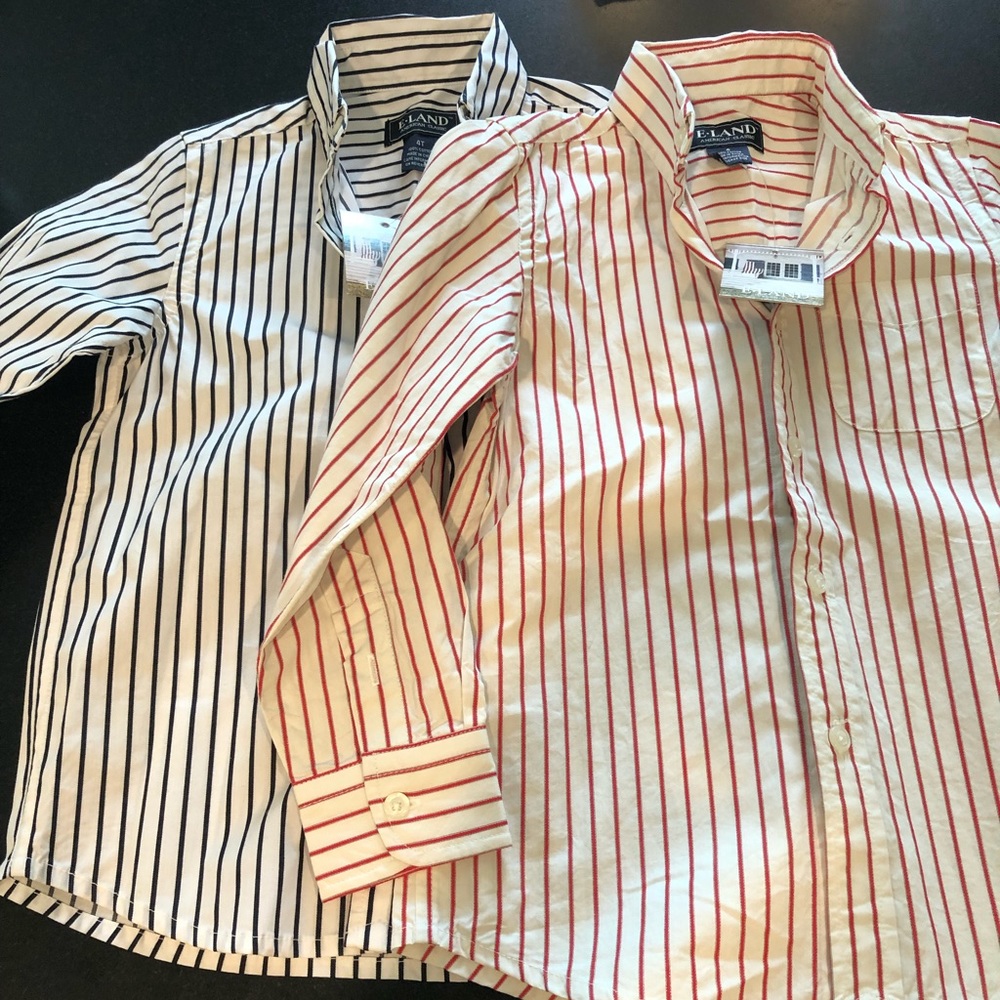 Set of two striped button down boys shirts